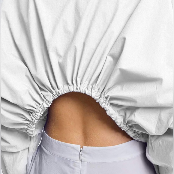 NEW** LATTELIER WHITE CROPPED DRAWSTRING TOP - Picture 3 of 9